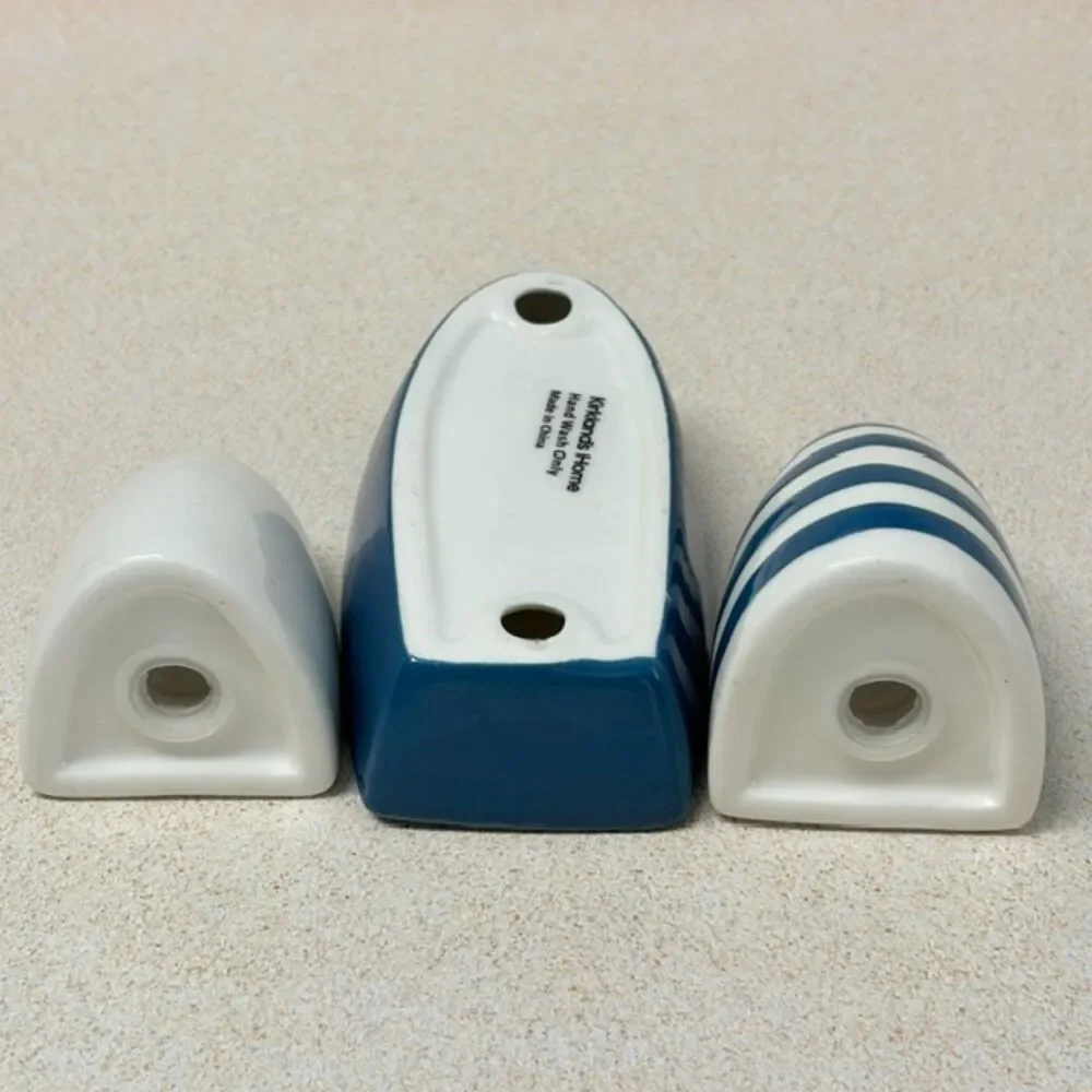 Kirkland’s Home Sailboat Salt Pepper Shaker Set Blue White Ceramic Coastal